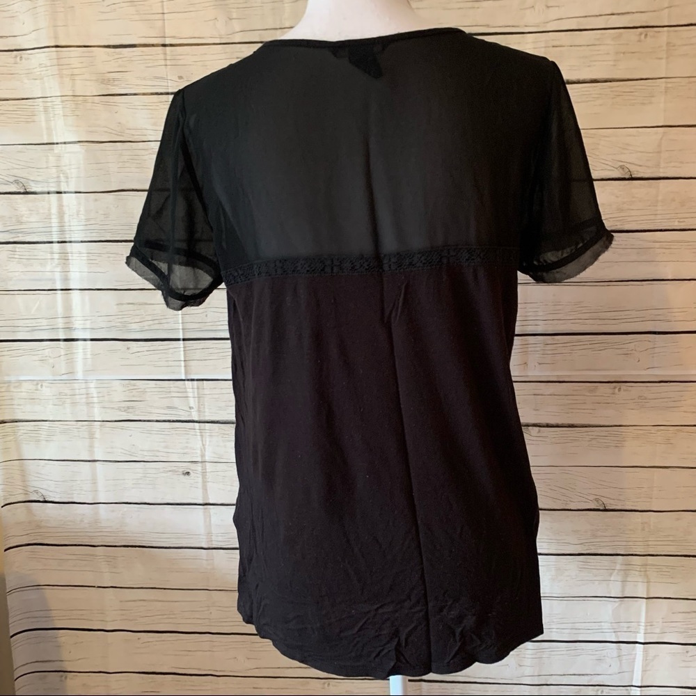 H&M Black Sheer Lace-Trimmed Top Size Medium - Picture 4 of 7